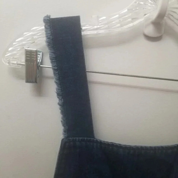 Zara Woman Premium Denim Wide  Leg Dark Wash Raw Hem Cropped Overalls M - Picture 11 of 14